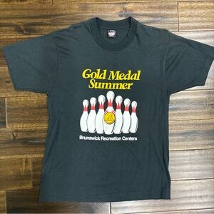 Screen Stars Black T-Shirt with Yellow 'Gold Medal Summer' Bowling Graphic